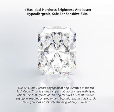 Sterling Silver Engagement Ring, 1.5CT Radiant Cut CZ, Gold Plated, Size 5-9 Gift for Wife for her, Cubic Zirconia, Cubic Zirconia in Saudi Arabia