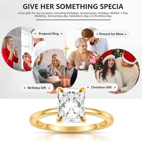 Sterling Silver Engagement Ring, 1.5CT Radiant Cut CZ, Gold Plated, Size 5-9 Gift for Wife for her, Cubic Zirconia, Cubic Zirconia in Saudi Arabia