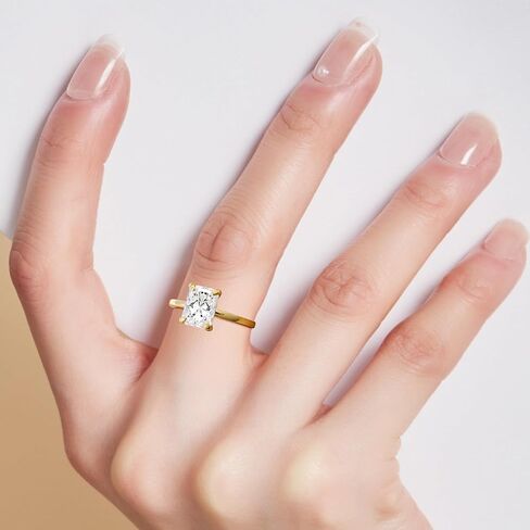 Sterling Silver Engagement Ring, 1.5CT Radiant Cut CZ, Gold Plated, Size 5-9 Gift for Wife for her, Cubic Zirconia, Cubic Zirconia in Saudi Arabia