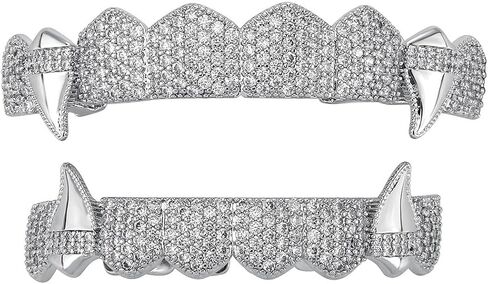 Diamond Grillz for Men Vampire Fangs Full Coverage Christmas Design Gold Plated Sparkling Luxury for Holiday Parties Hip Hop Events in Saudi Arabia