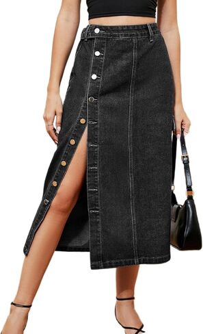 Atditama Women's Twill Cotton Multi-Pocket Cargo Skirt High Rise Elastic Waist Long Denim Skirt with Pockets in Saudi Arabia