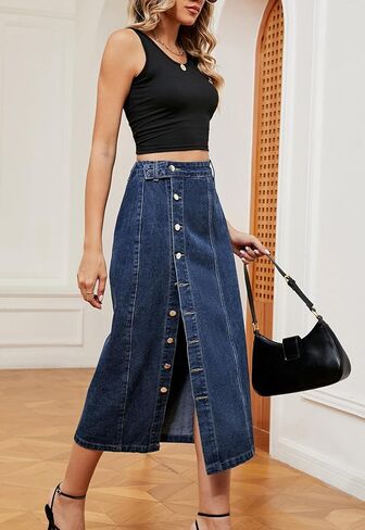 Atditama Women's Twill Cotton Multi-Pocket Cargo Skirt High Rise Elastic Waist Long Denim Skirt with Pockets in Saudi Arabia
