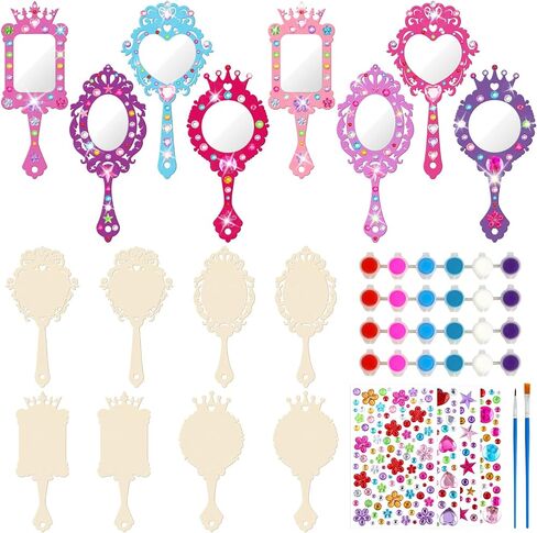 Juexica 36 Sets Wooden Mirror Craft for Girls DIY Decorate Your Own Princess Mirror Unbreakable Paint Hand Mirror for Princess Tea Party Gift for Christmas Birthday Games Art Activities Favors for Kid in Kuwait