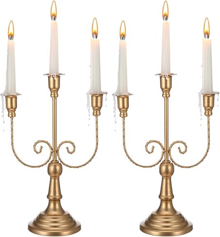 2 Pcs 3 Arm Gold Candelabra, 11.6" Metal Candle Holders Candelabra Centerpieces for Tables Theme Party Table Centerpiece Decor, Dining Room Wedding Birthday Holiday Christmas Fireplace Mantle in Saudi Arabia