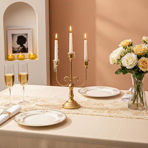2 Pcs 3 Arm Gold Candelabra, 11.6" Metal Candle Holders Candelabra Centerpieces for Tables Theme Party Table Centerpiece Decor, Dining Room Wedding Birthday Holiday Christmas Fireplace Mantle in Saudi Arabia