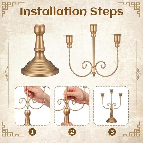 2 Pcs 3 Arm Gold Candelabra, 11.6" Metal Candle Holders Candelabra Centerpieces for Tables Theme Party Table Centerpiece Decor, Dining Room Wedding Birthday Holiday Christmas Fireplace Mantle in Saudi Arabia