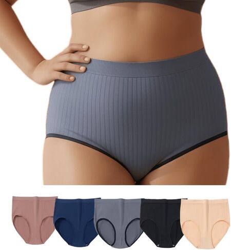 5-Pack Plus Size Briefs for Women, High-Waisted Stripe Comfortable and Breathable Full Coverage Panties in Saudi Arabia