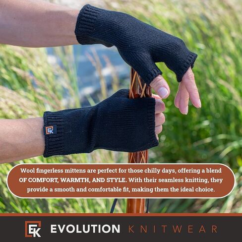 Evolution Knitwear Wool Knit Fingerless Mittens - Super Soft Merino Wool - Made in the USA in Saudi Arabia