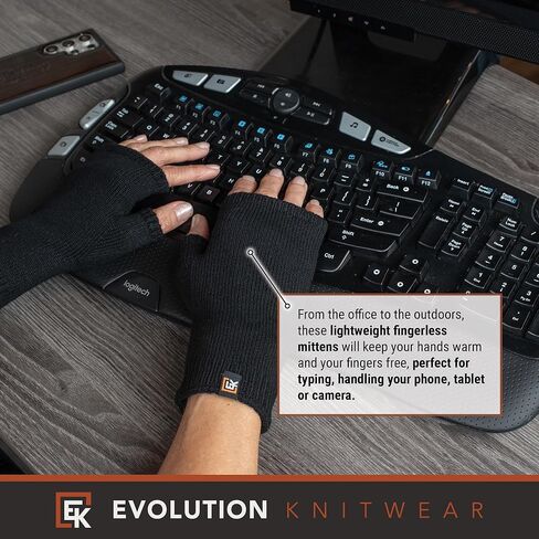 Evolution Knitwear Wool Knit Fingerless Mittens - Super Soft Merino Wool - Made in the USA in Saudi Arabia