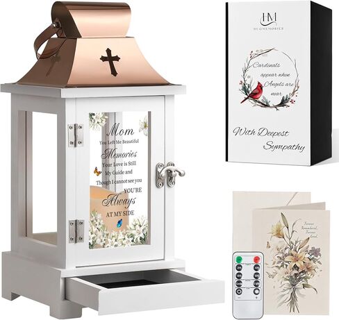 Memorial Lantern with Drawer for Keepsakes, Bereavement Sympathy Gifts for Loss of Loved One Mother Father, Sympathy Lantern Funeral Gifts in Memory of Loved One in Saudi Arabia