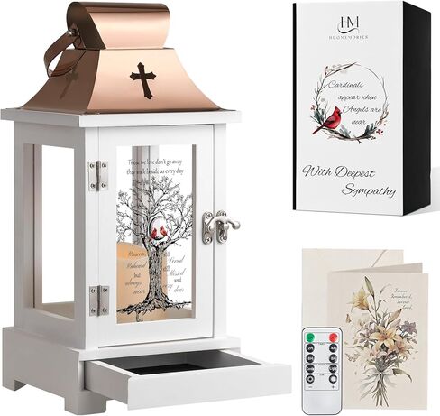 Memorial Lantern with Drawer for Keepsakes, Bereavement Sympathy Gifts for Loss of Loved One Mother Father, Sympathy Lantern Funeral Gifts in Memory of Loved One in Saudi Arabia