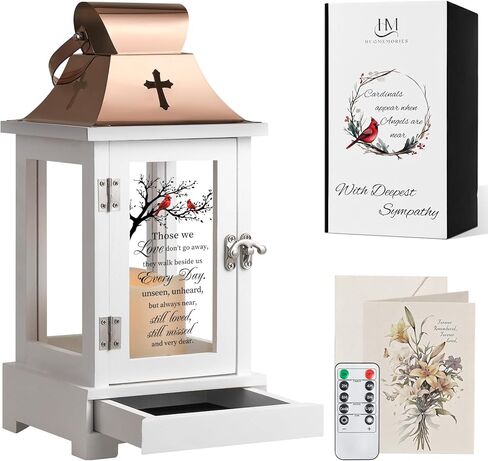 Memorial Lantern with Drawer for Keepsakes, Bereavement Sympathy Gifts for Loss of Loved One Mother Father, Sympathy Lantern Funeral Gifts in Memory of Loved One in Saudi Arabia