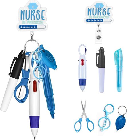 Nurse Pen Set, Retractable Badge Reels ID Clip with Ballpoint Pens, Highlighters, Permanent Markers Accessories for Nursing Nurses Student Gifts 7PCS in Saudi Arabia