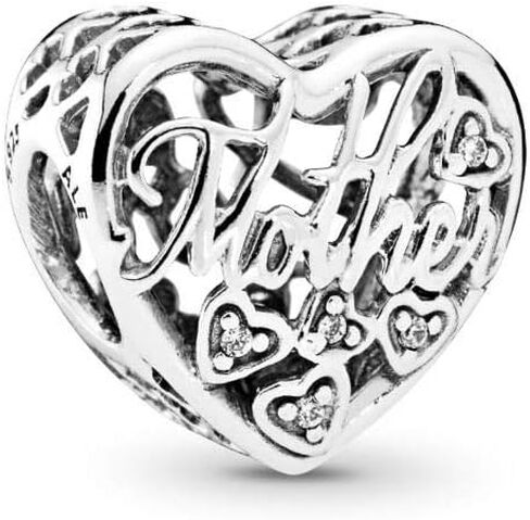 Mom Son Love Heart Script Openwork Charm Compatible with Pandora Charms Moments Bracelets Sterling Silver Beads Cubic Zirconia in Saudi Arabia