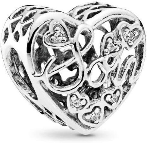 Mom Son Love Heart Script Openwork Charm Compatible with Pandora Charms Moments Bracelets Sterling Silver Beads Cubic Zirconia in Saudi Arabia