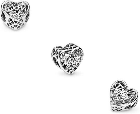 Mom Son Love Heart Script Openwork Charm Compatible with Pandora Charms Moments Bracelets Sterling Silver Beads Cubic Zirconia in Saudi Arabia