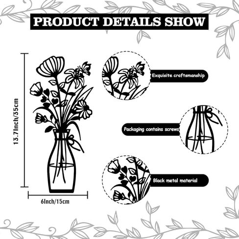 Metal Flowers Wall Art Decor Rustic Farmhouse Black Floral Wall Decor for Bathroom Living Room Bedroom Home Art in Saudi Arabia