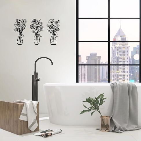 Metal Flowers Wall Art Decor Rustic Farmhouse Black Floral Wall Decor for Bathroom Living Room Bedroom Home Art in Saudi Arabia