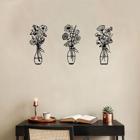 Metal Flowers Wall Art Decor Rustic Farmhouse Black Floral Wall Decor for Bathroom Living Room Bedroom Home Art in Saudi Arabia