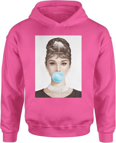 Audrey Hepburn Chewing Bubble Gum American Icon Youth-Sized Hoodie, Soft Fleece, Graphic Design in Saudi Arabia