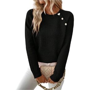 Women's Button Down Knitted Sweaters Crew Neck Long Sleeve Jumper Fall Tops in Saudi Arabia