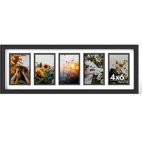 iRahmen 5x7 Collage Picture Frame with Tempered Glass - Wood Photo Frames Display Three 5 x 7 Pictures with Mat, Home Decor Wall Mount, Black in Kuwait