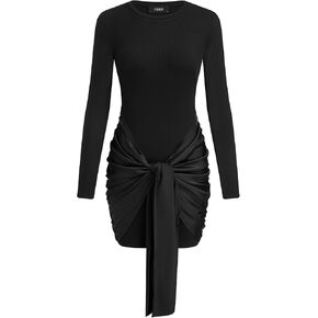 CIDER Womens Long Sleeve Mini Dress Knot Front Party Club Dress in Kuwait