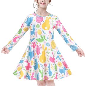 Sunny Fashion Girls Dress Unicorn Rainbow Long Sleeve Casual Dress Size 3-8 in Saudi Arabia