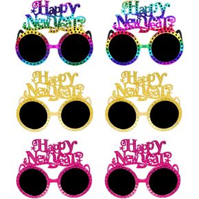 hoyuwak 6 PCS Happy New Year Eyeglasses Glitter Funny New Year Party Glasses Funny Party Sunglasses for Party Supplies in Saudi Arabia