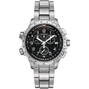 Hamilton Khaki Aviation X Quartz Men's Watch, 46mm Stainless Steel Case, Swiss Made, Black Dial Analog Wrist Watch for Men, 100m Waterproof, Sapphire Crystal, Stainless Steel Strap in Saudi Arabia