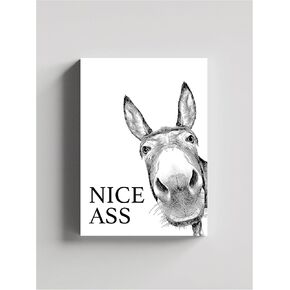 HSFFBHFBH Funny Bathroom Wall Art Decor Donkey Nice Ass Black White Animals Abstract Canvas Wall Pictures Poster and Prints for Toilet Kids Room Decoration Bathroom Picture 12x16inch/30x40cm in Saudi Arabia