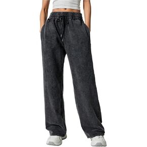 Women's Washed Wide Leg Sweatpants Elastic Waisted Casual Pants Streetwear Pants in Saudi Arabia