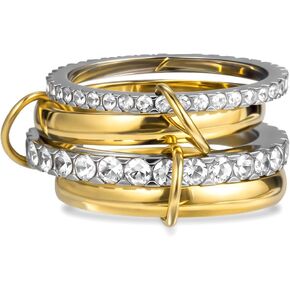 Gold Stackable Rings for Women 18k Gold Plated Rings Non Tarnish Gold Rings Cubic Zirconia Rings Silver Gold Multi Ring Interlocking Stackable Rings Mixed Metals Stack Rings Set Jewelry Gift for Women in Saudi Arabia