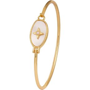 Oval Shell Bangle Bracelet 18k Gold Plated Cuff Bangle Cubic Zirconia Dainty Thin Hook Bracelet for Women Ideal Jewellery Gift for Girlfriend Mother in Saudi Arabia