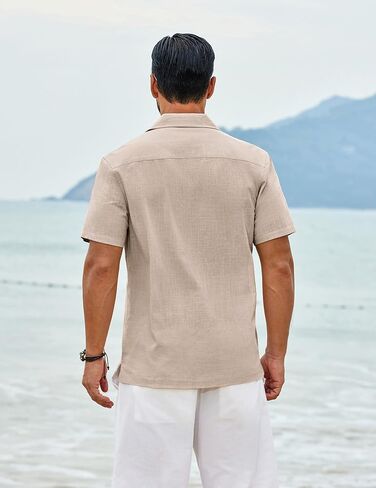 COOFANDY Men's Cotton Shirts Short Sleeve Button Down Shirts Casual Beach Summer Cuban Collar Shirt in Saudi Arabia