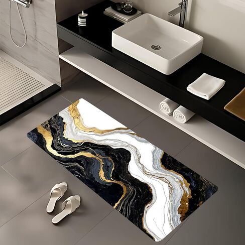 ANNA QUEEN Black and Gold Marble Laundry Room Rug 20x47 Inch – Abstract Art Non Slip Runner Mat for Kitchen, Laundry and Modern Home Decor in Saudi Arabia