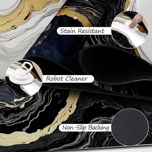 ANNA QUEEN Black and Gold Marble Laundry Room Rug 20x47 Inch – Abstract Art Non Slip Runner Mat for Kitchen, Laundry and Modern Home Decor in Saudi Arabia
