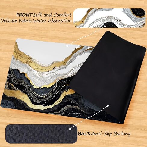 ANNA QUEEN Black and Gold Marble Laundry Room Rug 20x47 Inch – Abstract Art Non Slip Runner Mat for Kitchen, Laundry and Modern Home Decor in Saudi Arabia