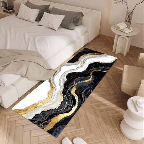 ANNA QUEEN Black and Gold Marble Laundry Room Rug 20x47 Inch – Abstract Art Non Slip Runner Mat for Kitchen, Laundry and Modern Home Decor in Saudi Arabia