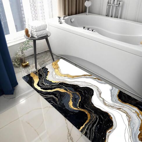 ANNA QUEEN Black and Gold Marble Laundry Room Rug 20x47 Inch – Abstract Art Non Slip Runner Mat for Kitchen, Laundry and Modern Home Decor in Saudi Arabia