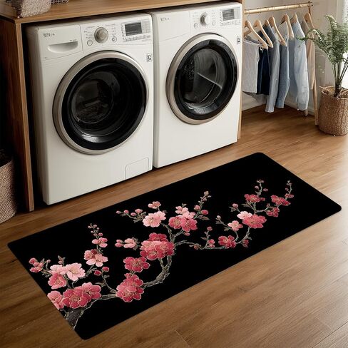 ANNA QUEEN Black and Gold Marble Laundry Room Rug 20x47 Inch – Abstract Art Non Slip Runner Mat for Kitchen, Laundry and Modern Home Decor in Saudi Arabia