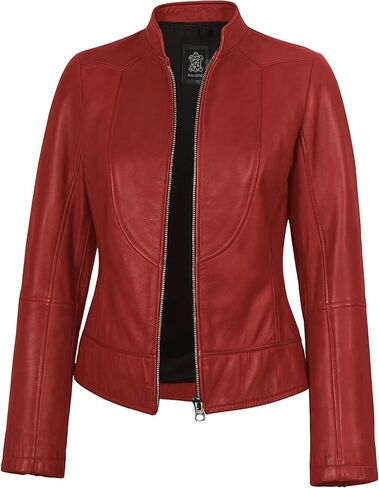 Leather Jacket Women Casual Winter Fashion - Real Lambskin Cafe Racer Style Womens Motorcycle Jacket in Kuwait