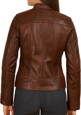 Leather Jacket Women Casual Winter Fashion - Real Lambskin Cafe Racer Style Womens Motorcycle Jacket in Kuwait