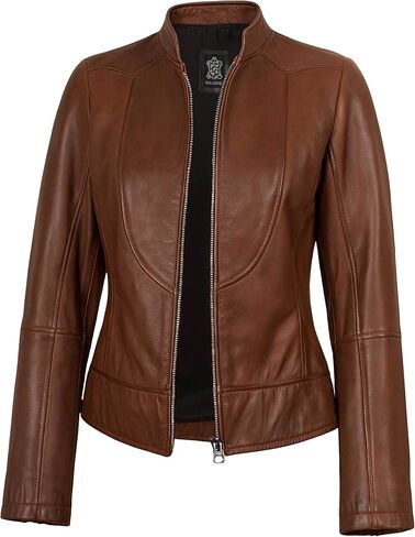 Leather Jacket Women Casual Winter Fashion - Real Lambskin Cafe Racer Style Womens Motorcycle Jacket in Kuwait