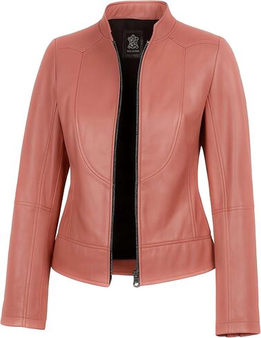 Leather Jacket Women Casual Winter Fashion - Real Lambskin Cafe Racer Style Womens Motorcycle Jacket in Kuwait