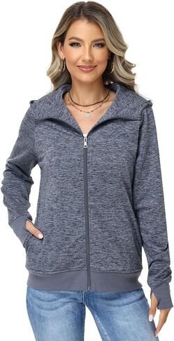 ANOTHER CHOICE Women Zip Up Sweater Speckled Jacket with Thumb Hole in Saudi Arabia