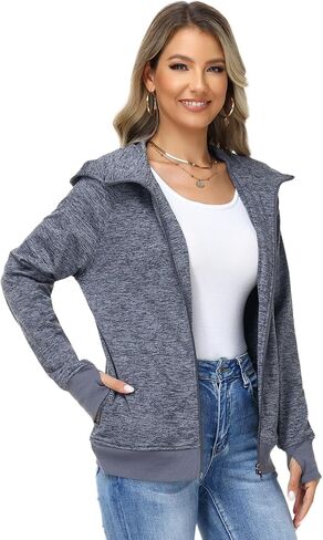 ANOTHER CHOICE Women Zip Up Sweater Speckled Jacket with Thumb Hole in Saudi Arabia