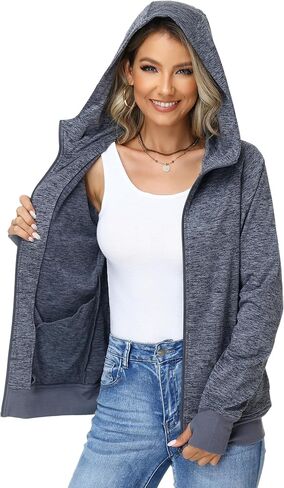 ANOTHER CHOICE Women Zip Up Sweater Speckled Jacket with Thumb Hole in Saudi Arabia