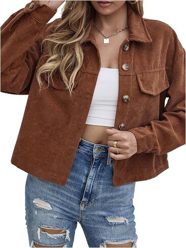 SweatyRocks Women's Corduroy Jacket Cropped Long Sleeve Button Down Winter Jackets Fall Fashion Shacket in Saudi Arabia