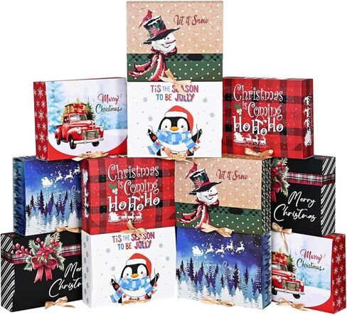 WLUSEAXI 12Pack Christmas Gift Boxes with Lids, 10.6×7.8×3.1 Inch Large Christmas Boxes for Presents, 6 Style Xmas Themed Pattern Holiday Christmas Wrapping Boxes for Gifts, Xmas Party Favor in Saudi Arabia